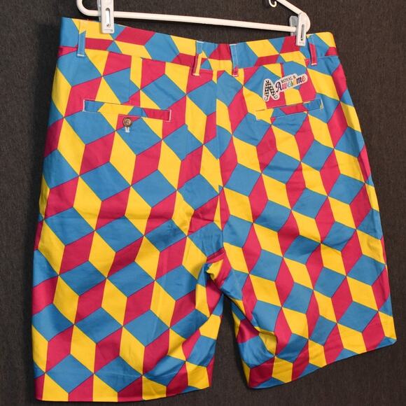 Royal & Awesome Golf Shorts Men's 38 Geometric Cube Pattern - Picture 2 of 8